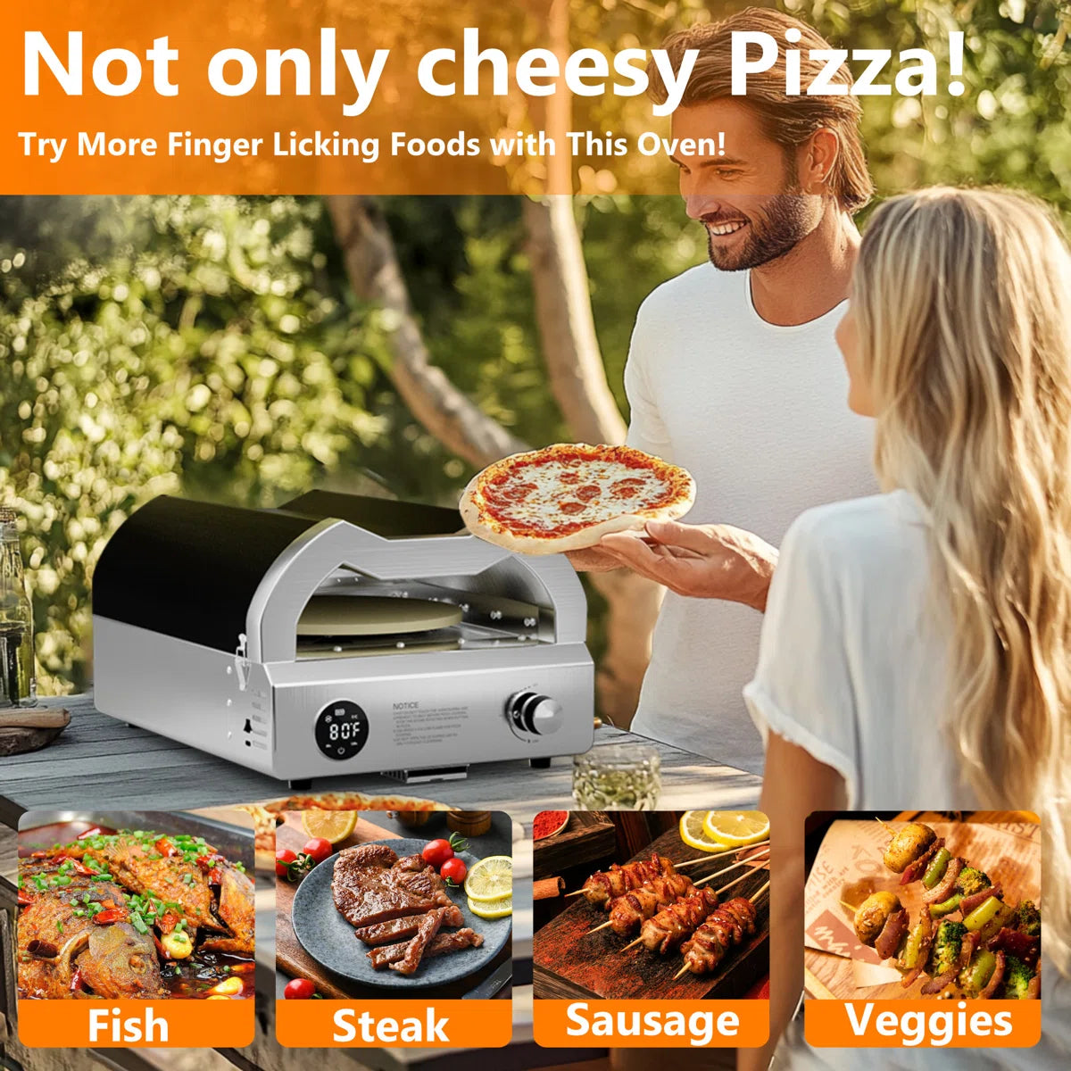 Velivi 12-Inch Propane Outdoor Pizza Oven with Rotating Stone