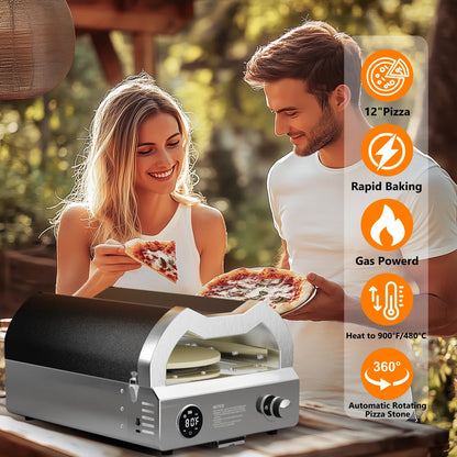 Velivi 12-Inch Propane Outdoor Pizza Oven with Rotating Stone