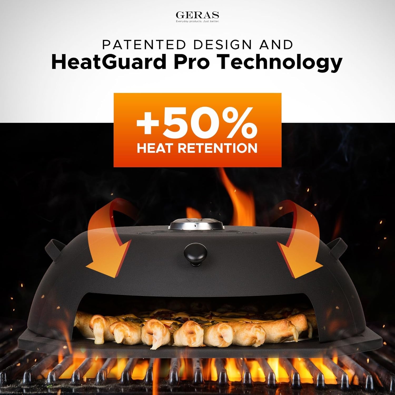 Geras HeatGuard Pro Grill Top Pizza Oven Kit with Pizza Stone & Peel