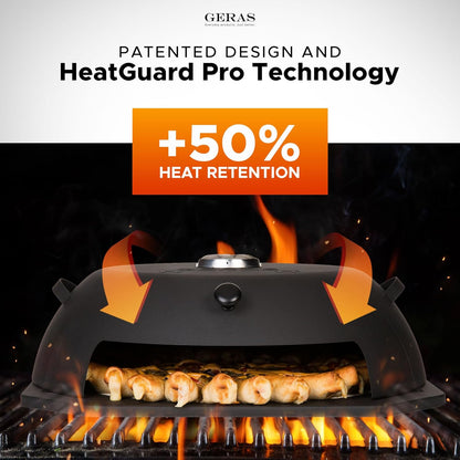 Geras HeatGuard Pro Grill Top Pizza Oven Kit with Pizza Stone & Peel