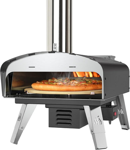 Mimiuo Wood Pellet Outdoor Pizza Oven with Rotating Stone