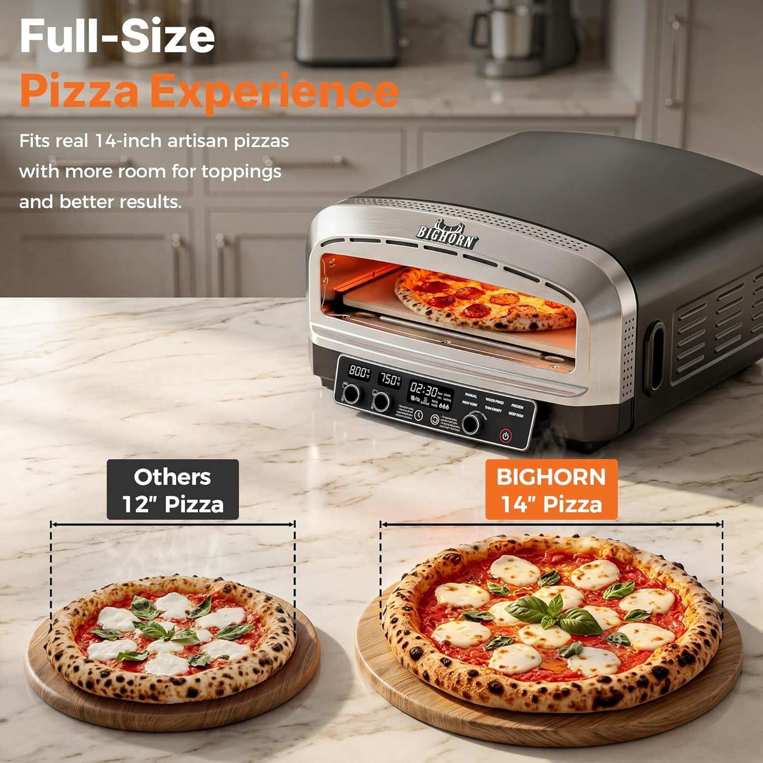 BIG HORN 14-Inch Indoor Electric Countertop Pizza Oven (850°F)