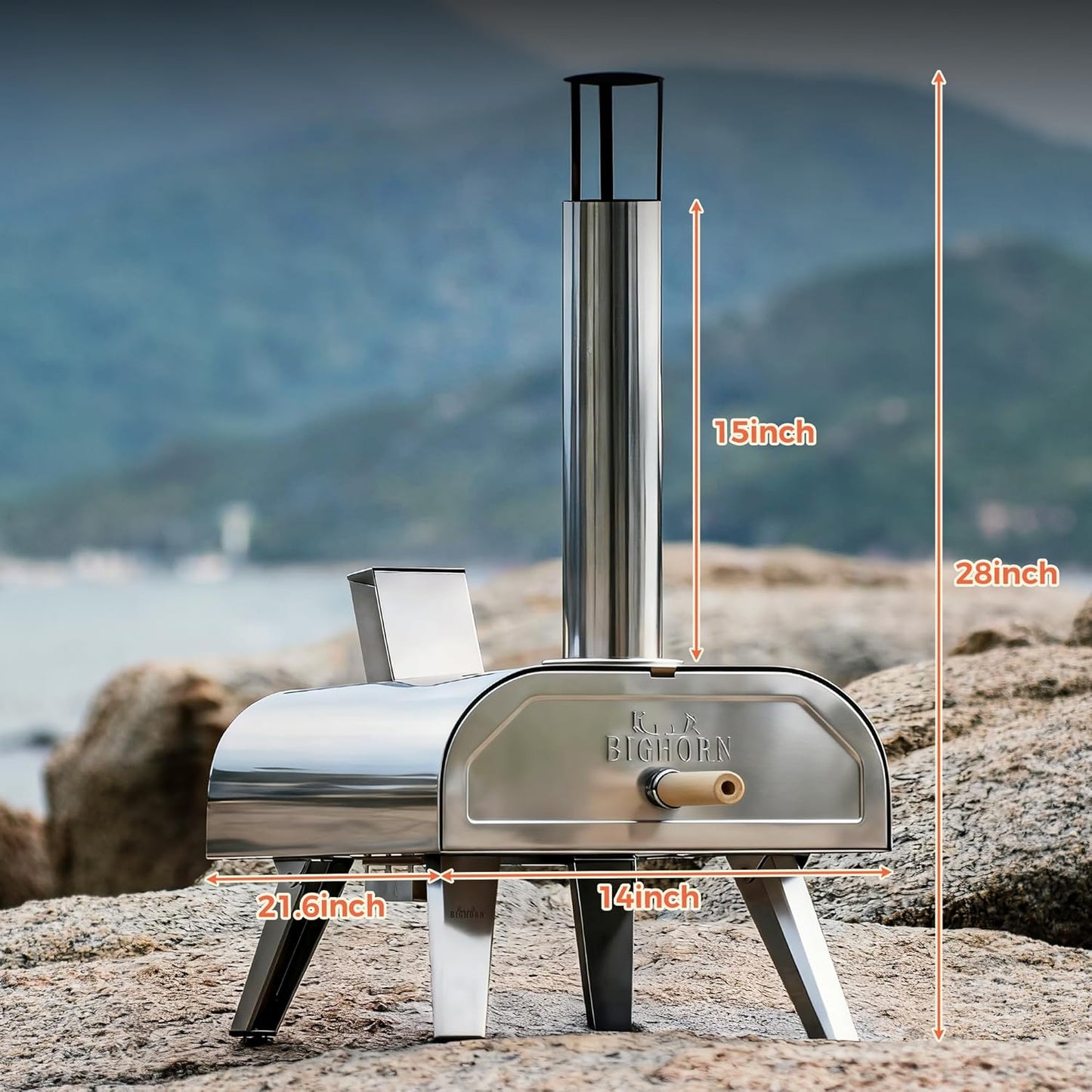 BIG HORN OUTDOORS 12" Dual Fuel Pizza Oven – Electric & Wood Pellet, 1000°F Indoor/Outdoor Pizza Maker with Pizza Stone
