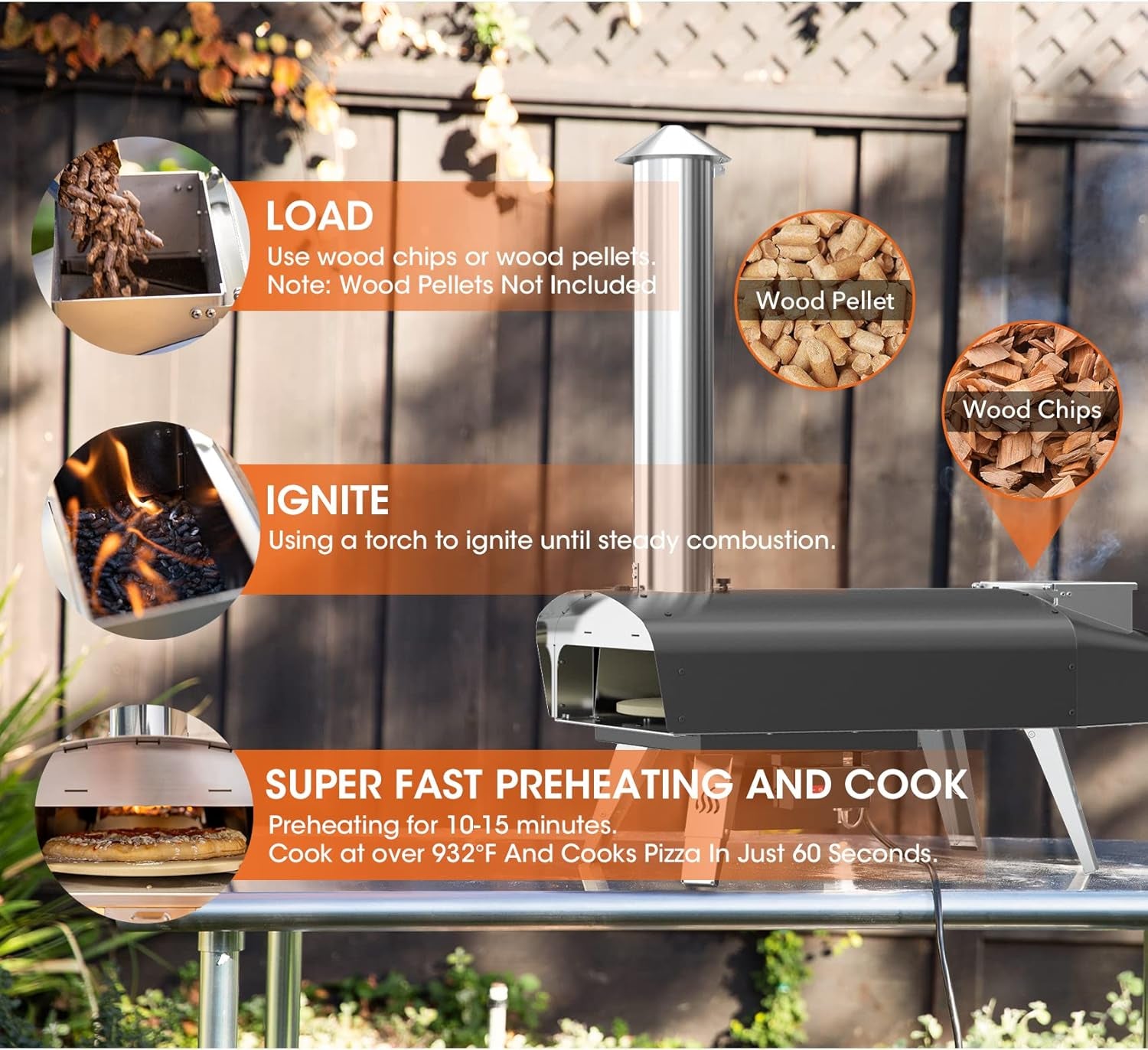 Mimiuo Wood Pellet Outdoor Pizza Oven with Rotating Stone