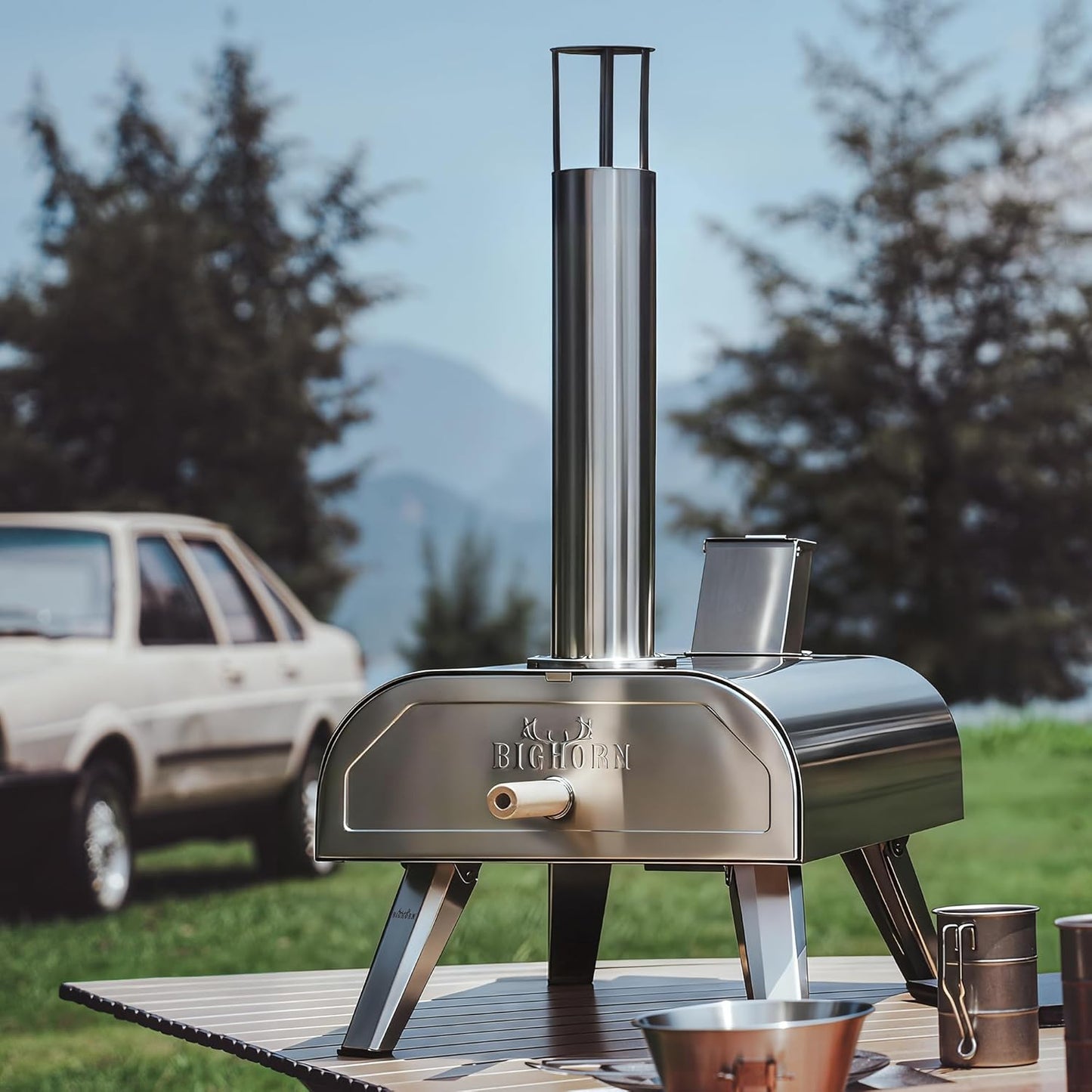 BIG HORN OUTDOORS 12" Dual Fuel Pizza Oven – Electric & Wood Pellet, 1000°F Indoor/Outdoor Pizza Maker with Pizza Stone