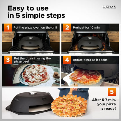 Geras HeatGuard Pro Grill Top Pizza Oven Kit with Pizza Stone & Peel