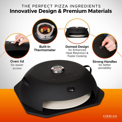 Geras HeatGuard Pro Grill Top Pizza Oven Kit with Pizza Stone & Peel