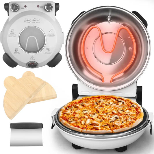 Baker’s Friend Electric Pizza Oven Indoor Countertop, 12 Inch Pizza Maker Machine for Home, Pizza Cooker & Pizza Grill, Premium Glazed Ceramic Stone Pizza Oven