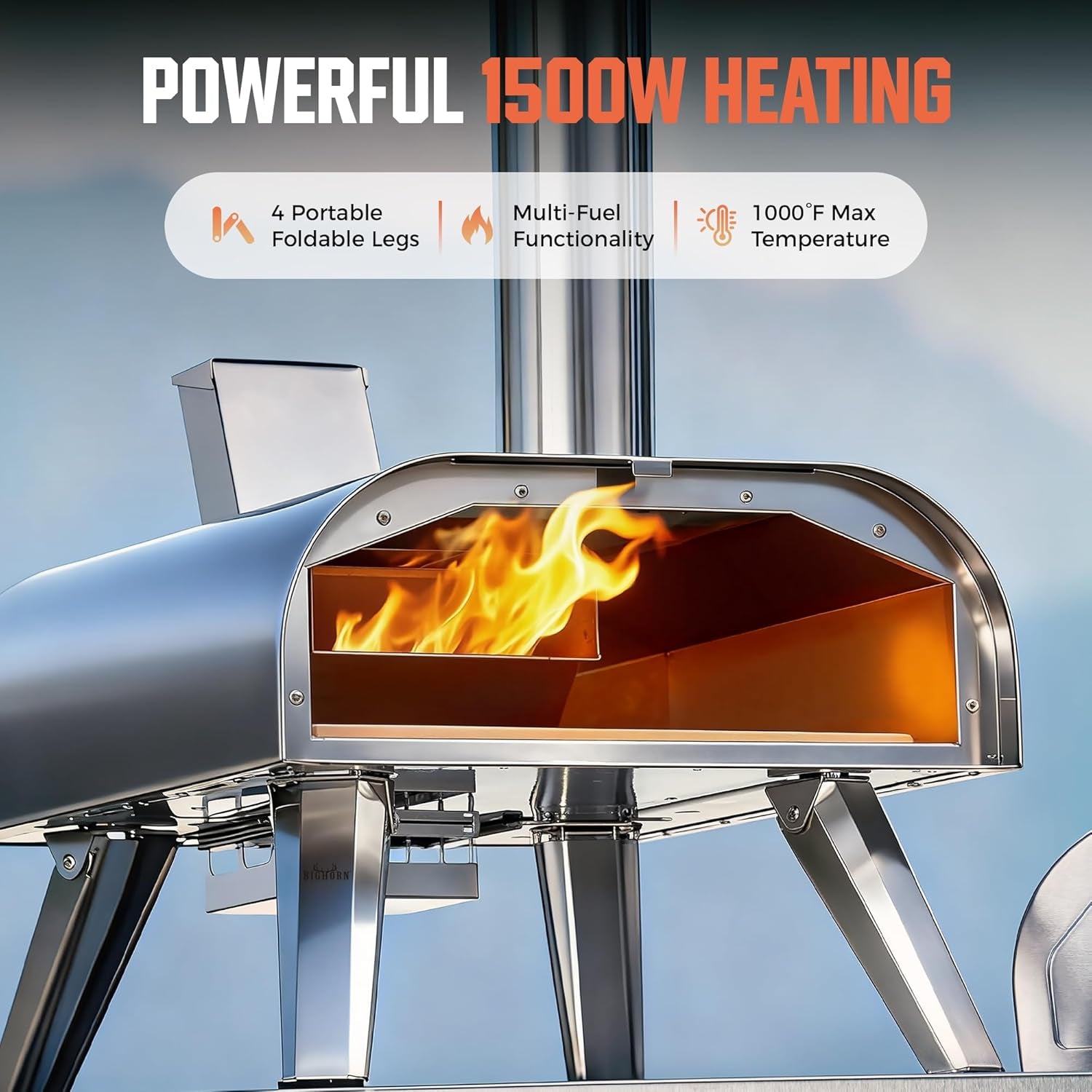 BIG HORN OUTDOORS 12" Dual Fuel Pizza Oven – Electric & Wood Pellet, 1000°F Indoor/Outdoor Pizza Maker with Pizza Stone
