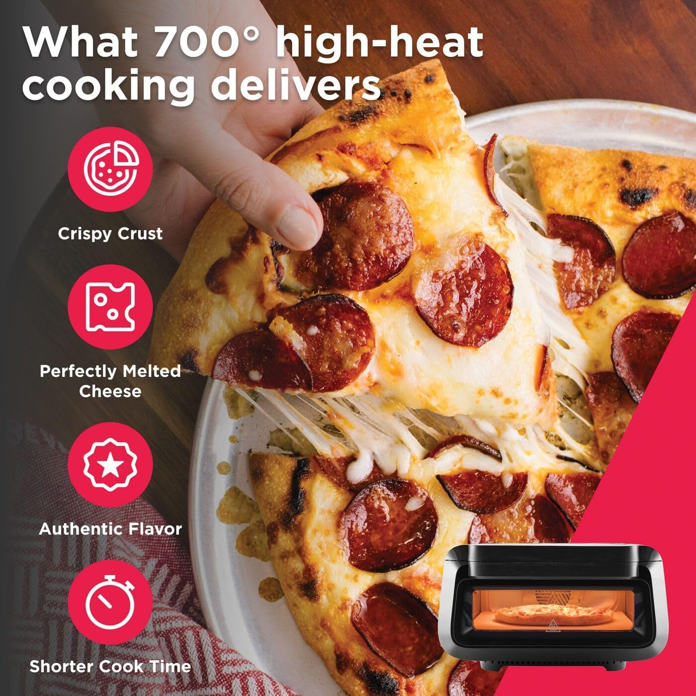 Frigidaire 700°F Indoor Electric Pizza Oven – 12” Stone Bake, Air Fry & Bake, Portable Countertop with Peel & Cutter