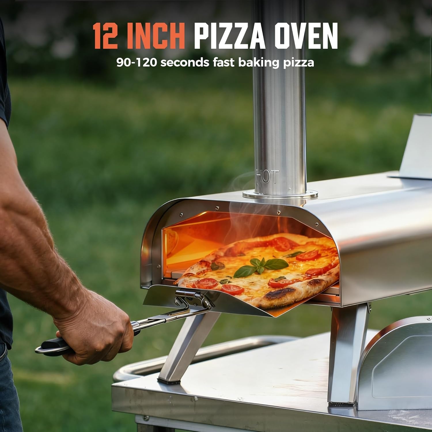 BIG HORN OUTDOORS 12" Dual Fuel Pizza Oven – Electric & Wood Pellet, 1000°F Indoor/Outdoor Pizza Maker with Pizza Stone