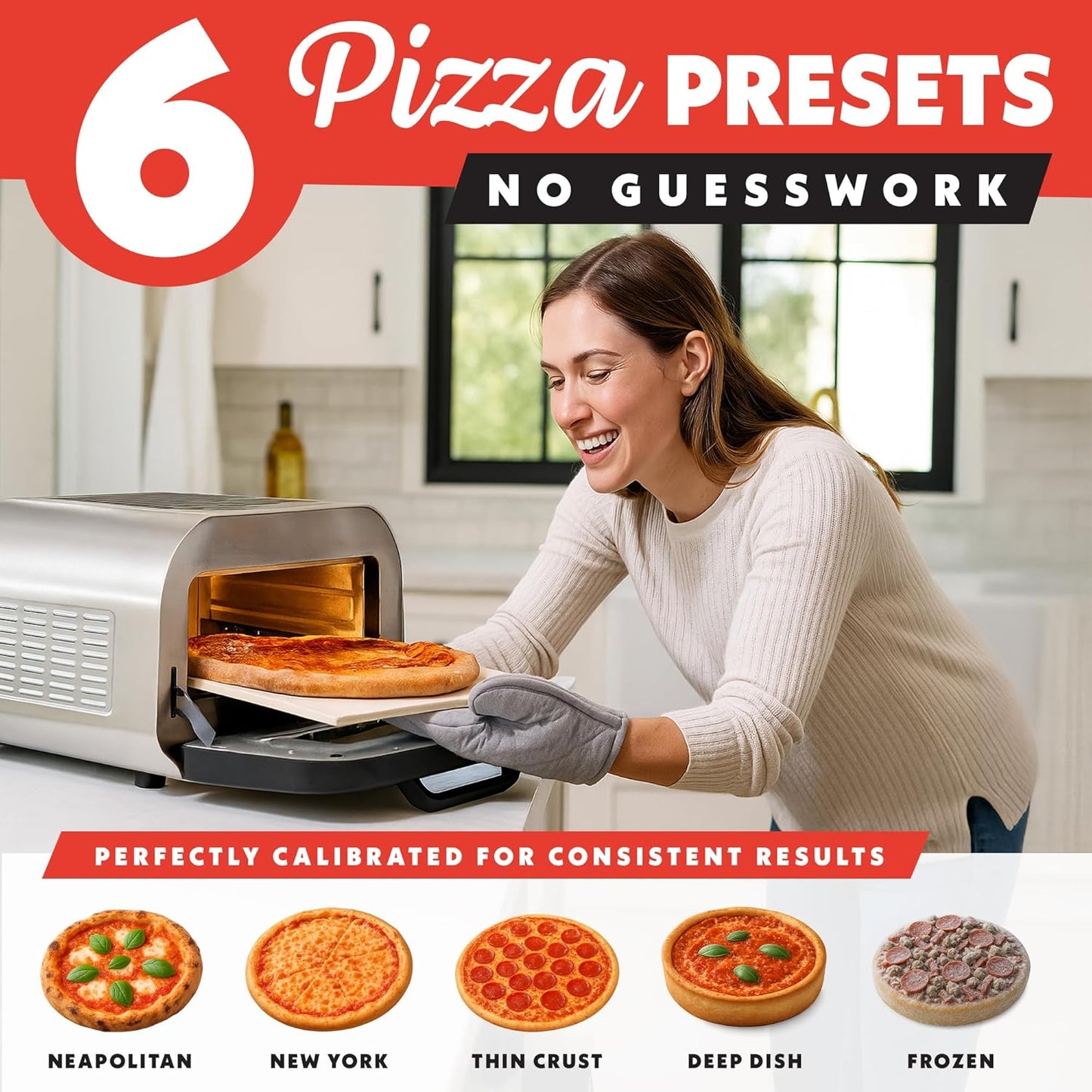 Gourmia 1800W Indoor Electric Pizza Oven Air Fryer Toaster – Stainless Steel Countertop Multi-Cooker with Pizza Stone, Digital Controls & 6 Cooking Presets