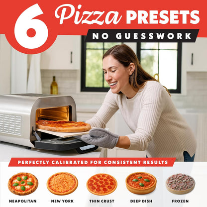 Gourmia 1800W Indoor Electric Pizza Oven Air Fryer Toaster – Stainless Steel Countertop Multi-Cooker with Pizza Stone, Digital Controls & 6 Cooking Presets
