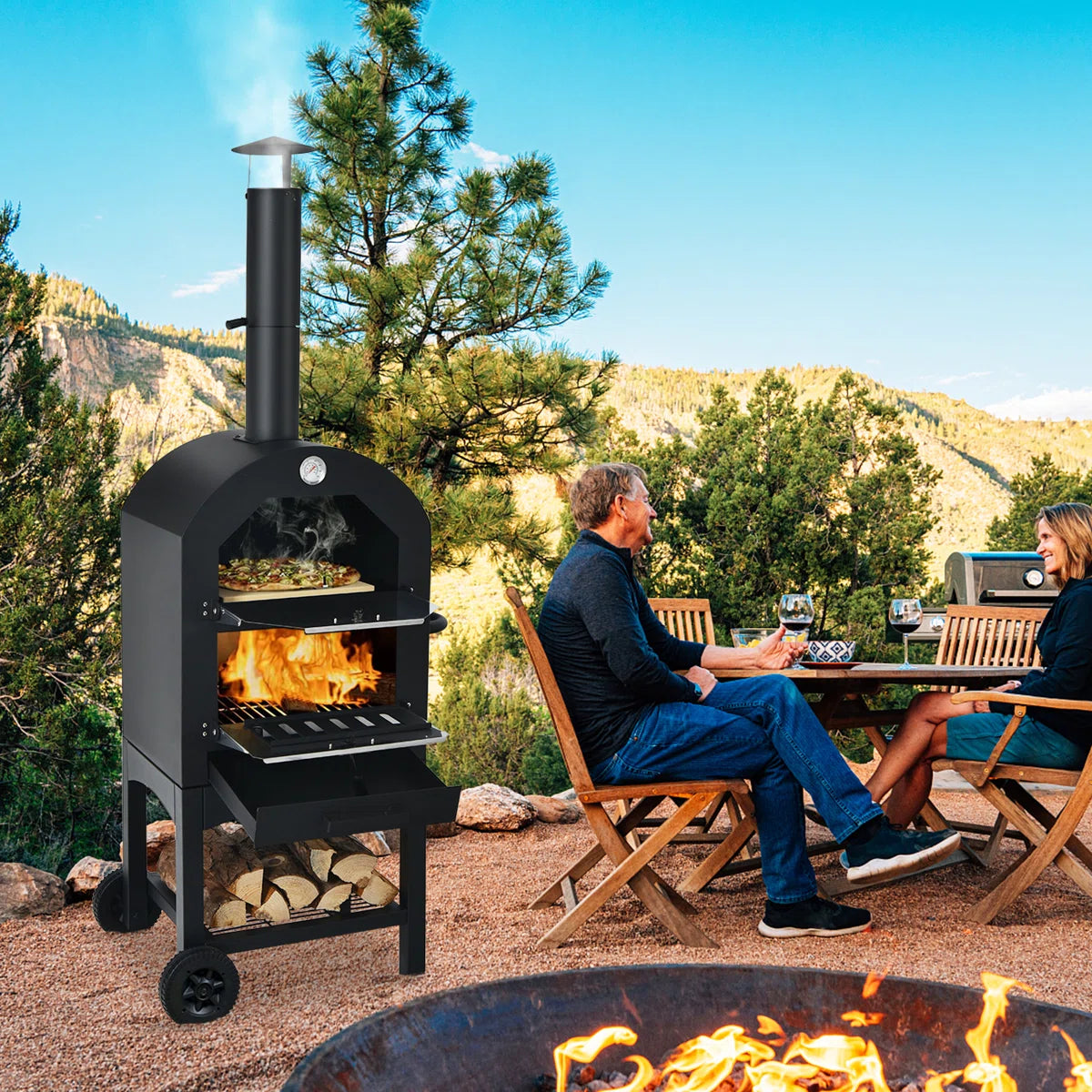 Costway Freestanding Wood-Fired Outdoor Pizza Oven