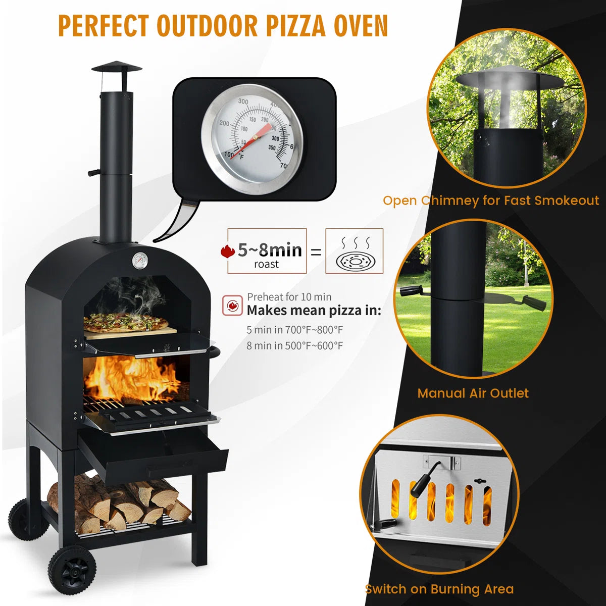 Costway Freestanding Wood-Fired Outdoor Pizza Oven
