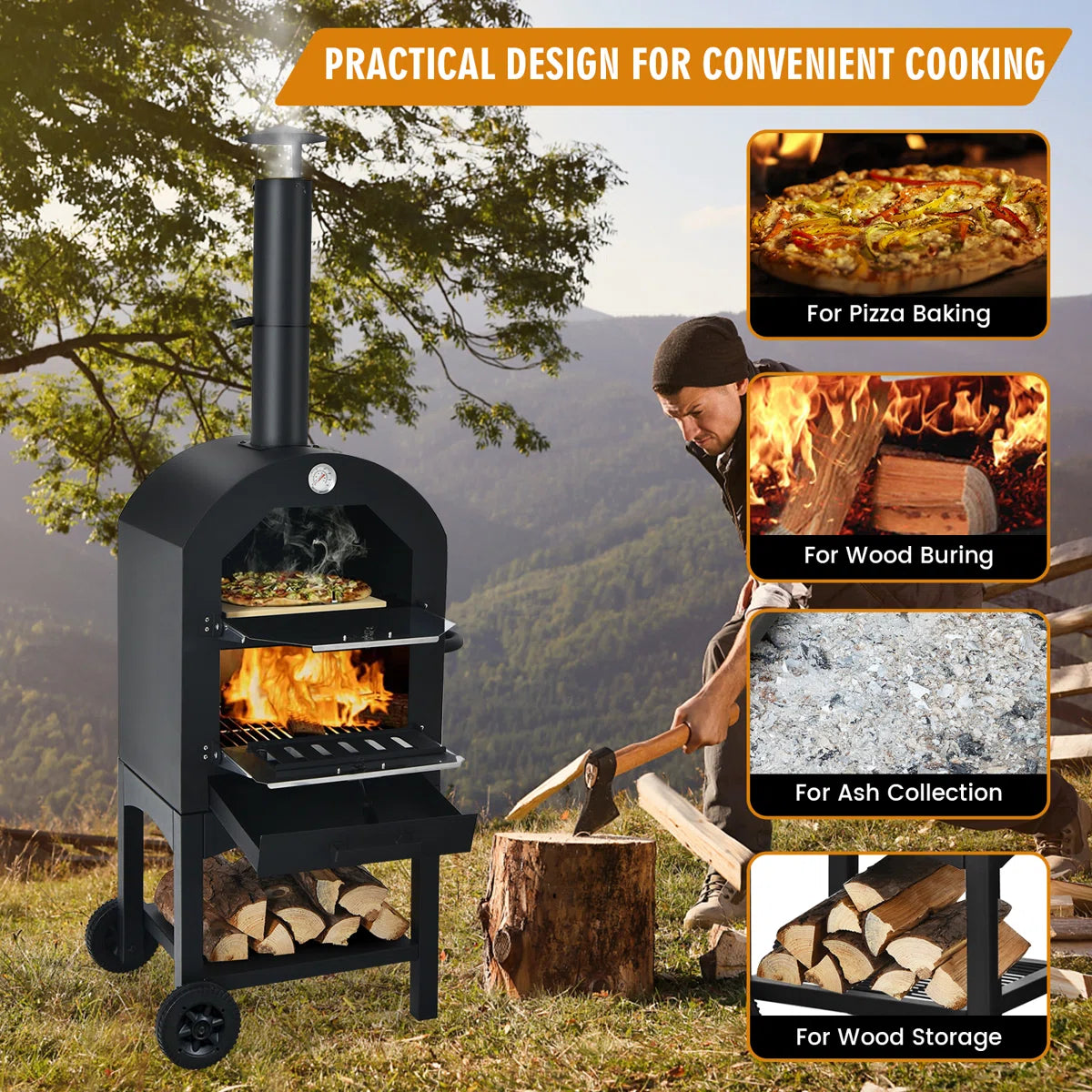 Costway Freestanding Wood-Fired Outdoor Pizza Oven