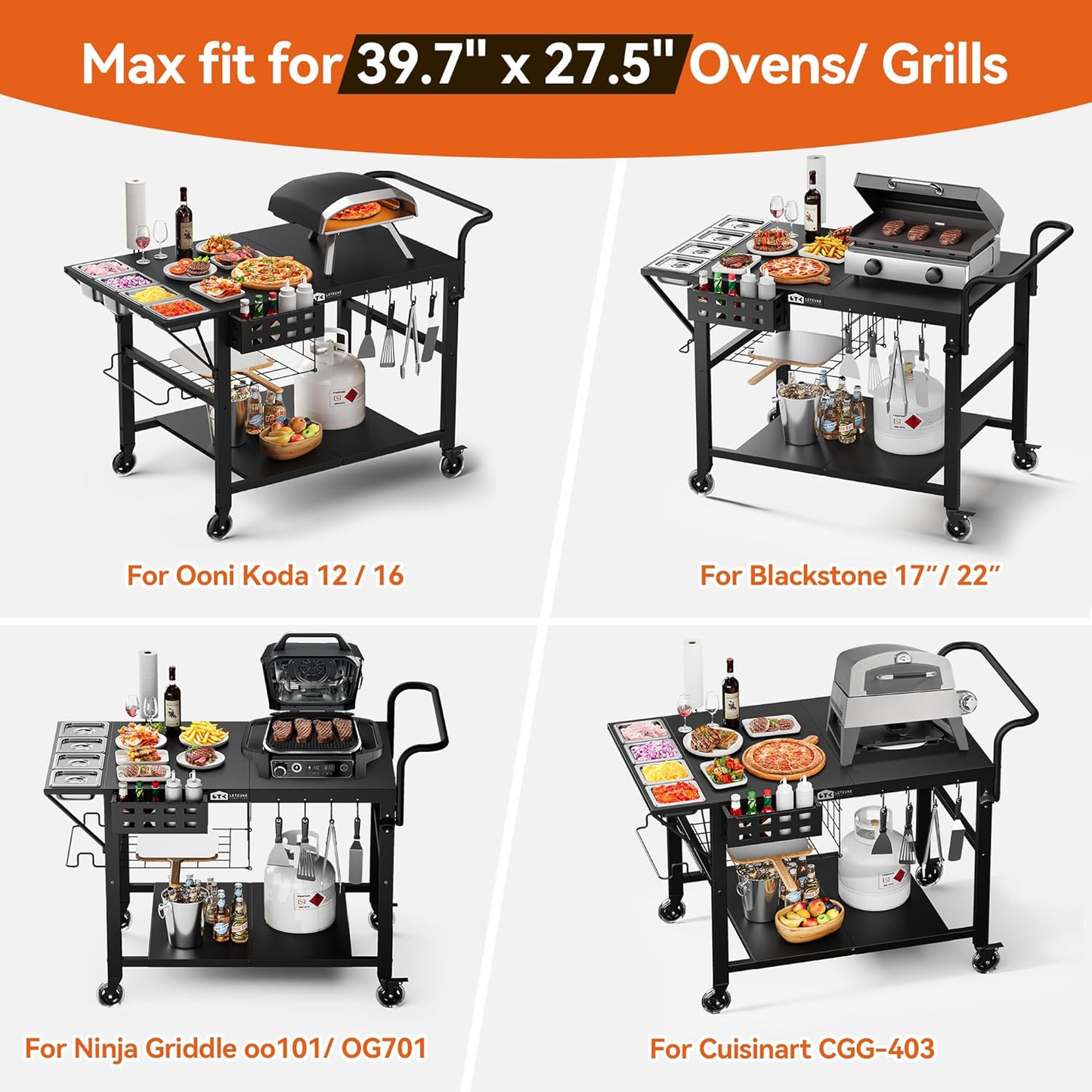 Leteuke Portable Outdoor Pizza Oven Table with Topping Station