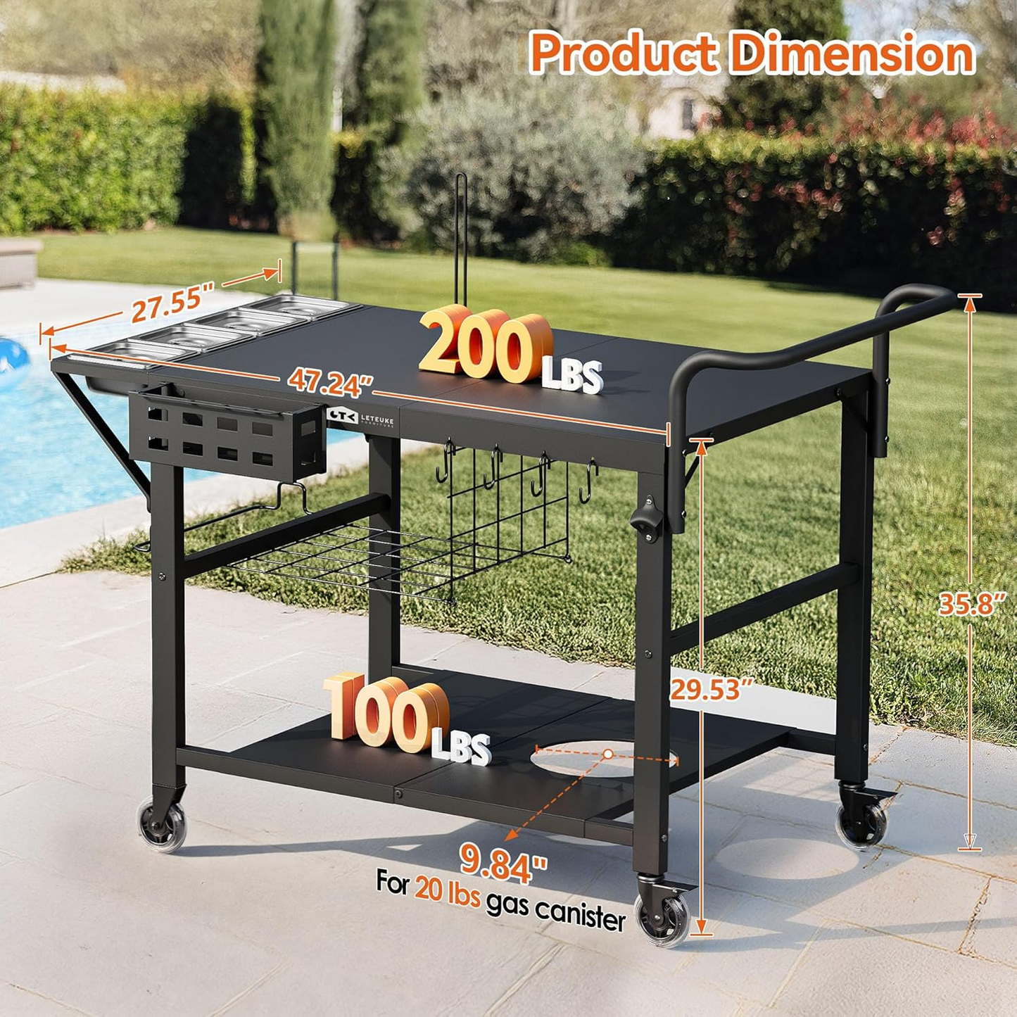 Leteuke Portable Outdoor Pizza Oven Table with Topping Station