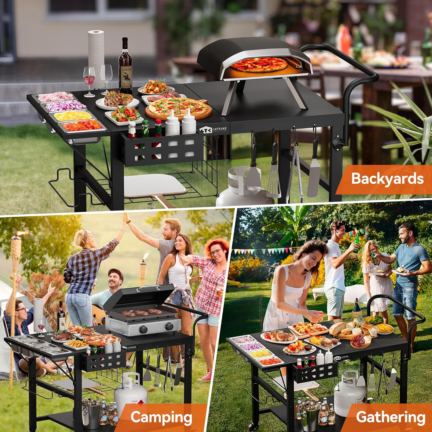 Leteuke Portable Outdoor Pizza Oven Table with Topping Station