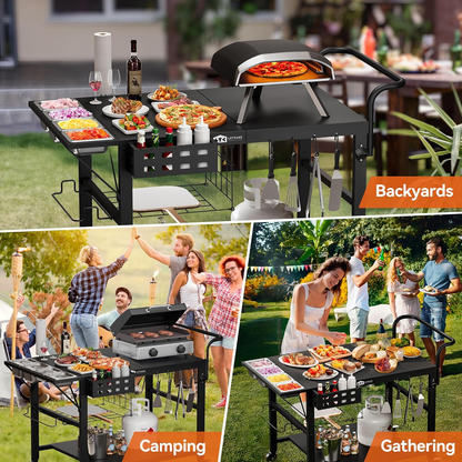 Leteuke Portable Outdoor Pizza Oven Table with Topping Station