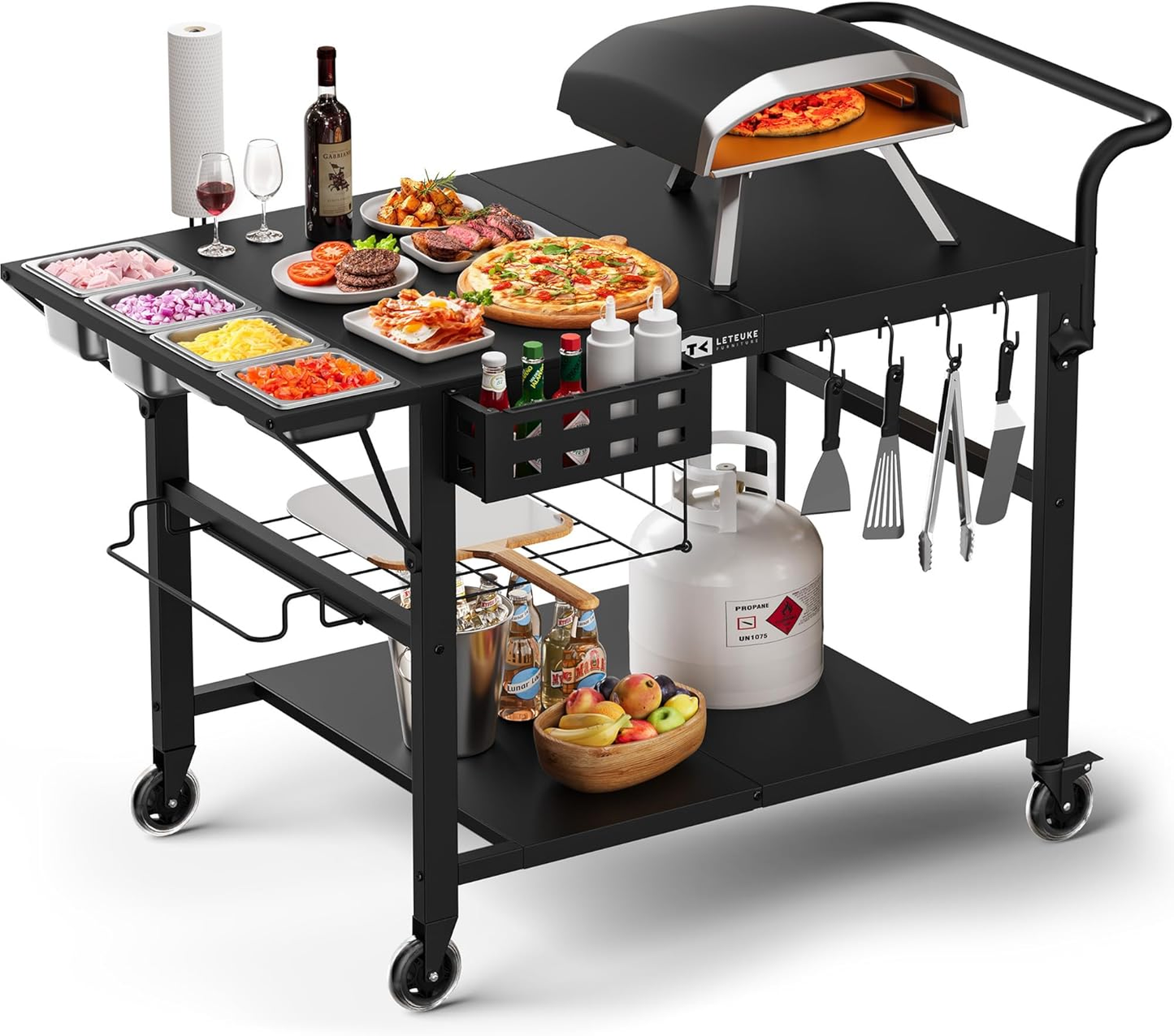 Leteuke Portable Outdoor Pizza Oven Table with Topping Station