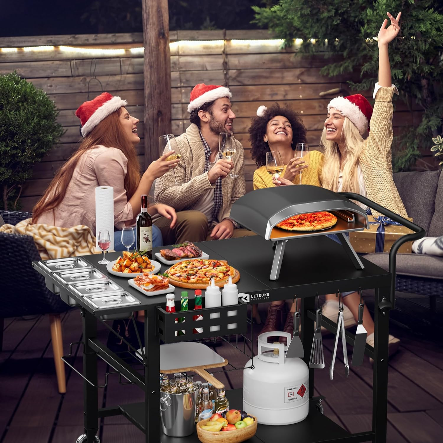 Leteuke Portable Outdoor Pizza Oven Table with Topping Station