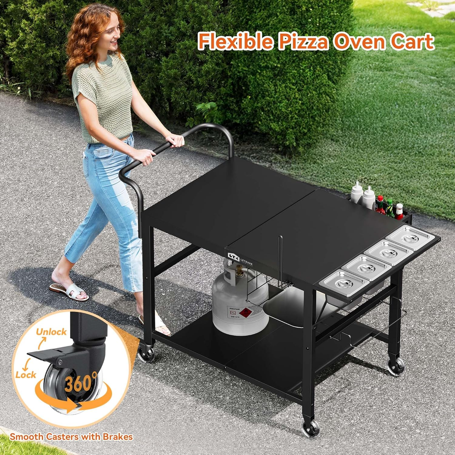 Leteuke Portable Outdoor Pizza Oven Table with Topping Station