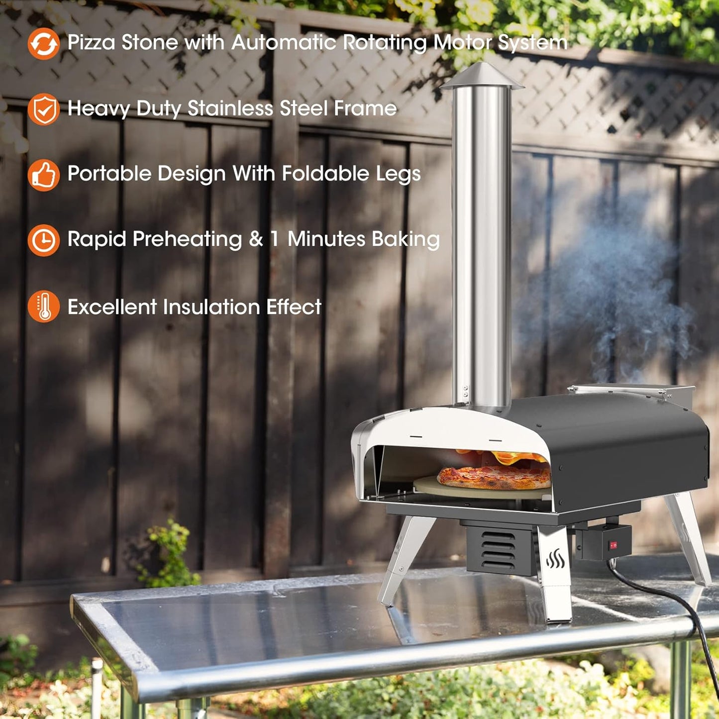 Mimiuo Wood Pellet Outdoor Pizza Oven with Rotating Stone