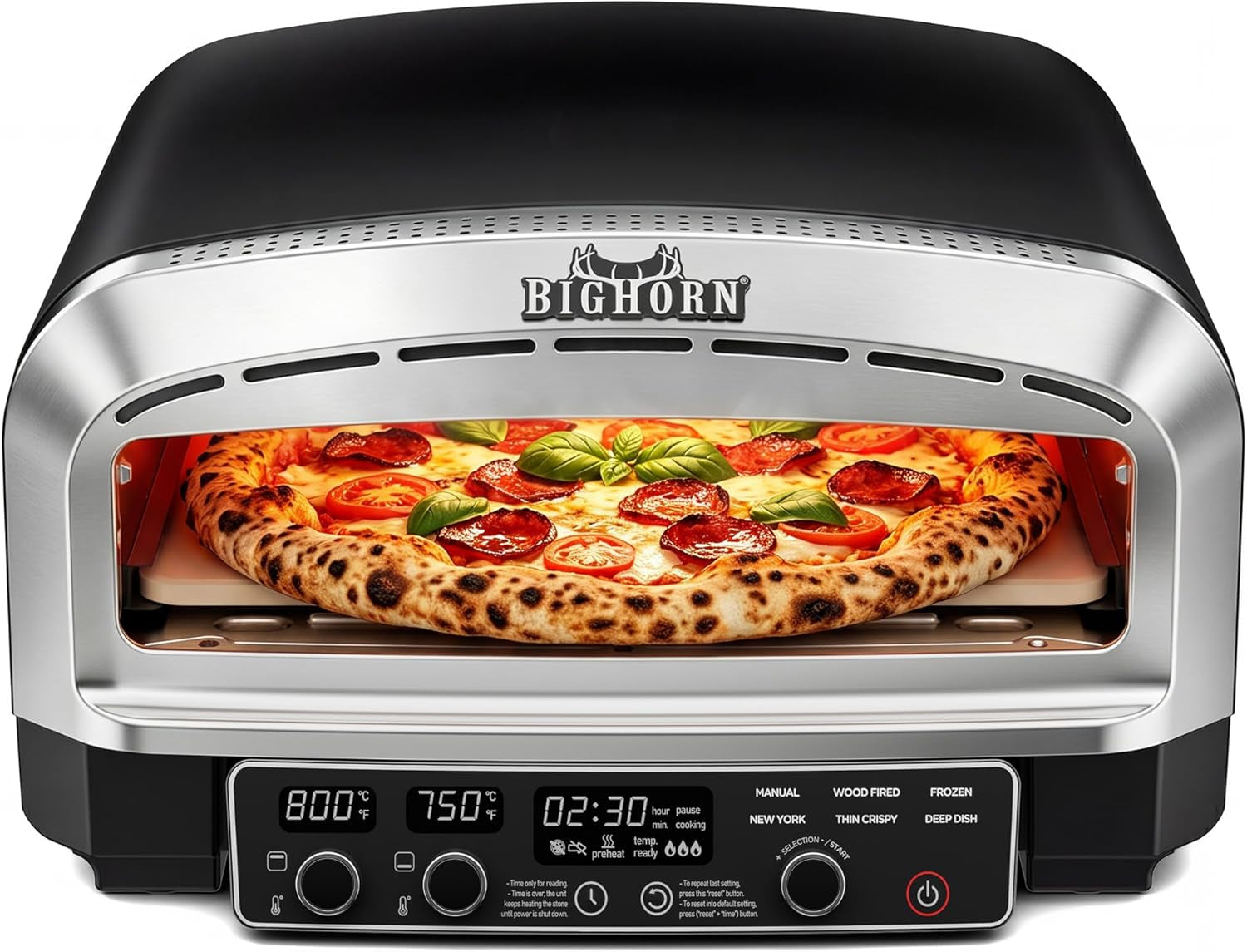 BIG HORN 14-Inch Indoor Electric Countertop Pizza Oven (850°F)