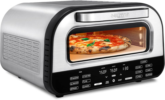 Gourmia 1800W Indoor Electric Pizza Oven Air Fryer Toaster – Stainless Steel Countertop Multi-Cooker with Pizza Stone, Digital Controls & 6 Cooking Presets