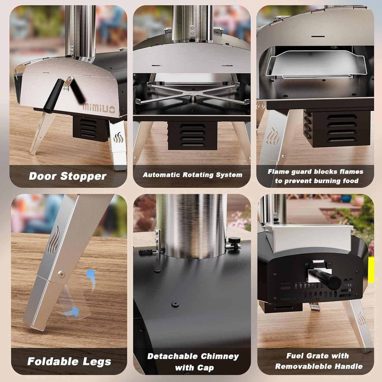 Mimiuo Wood Pellet Outdoor Pizza Oven with Rotating Stone