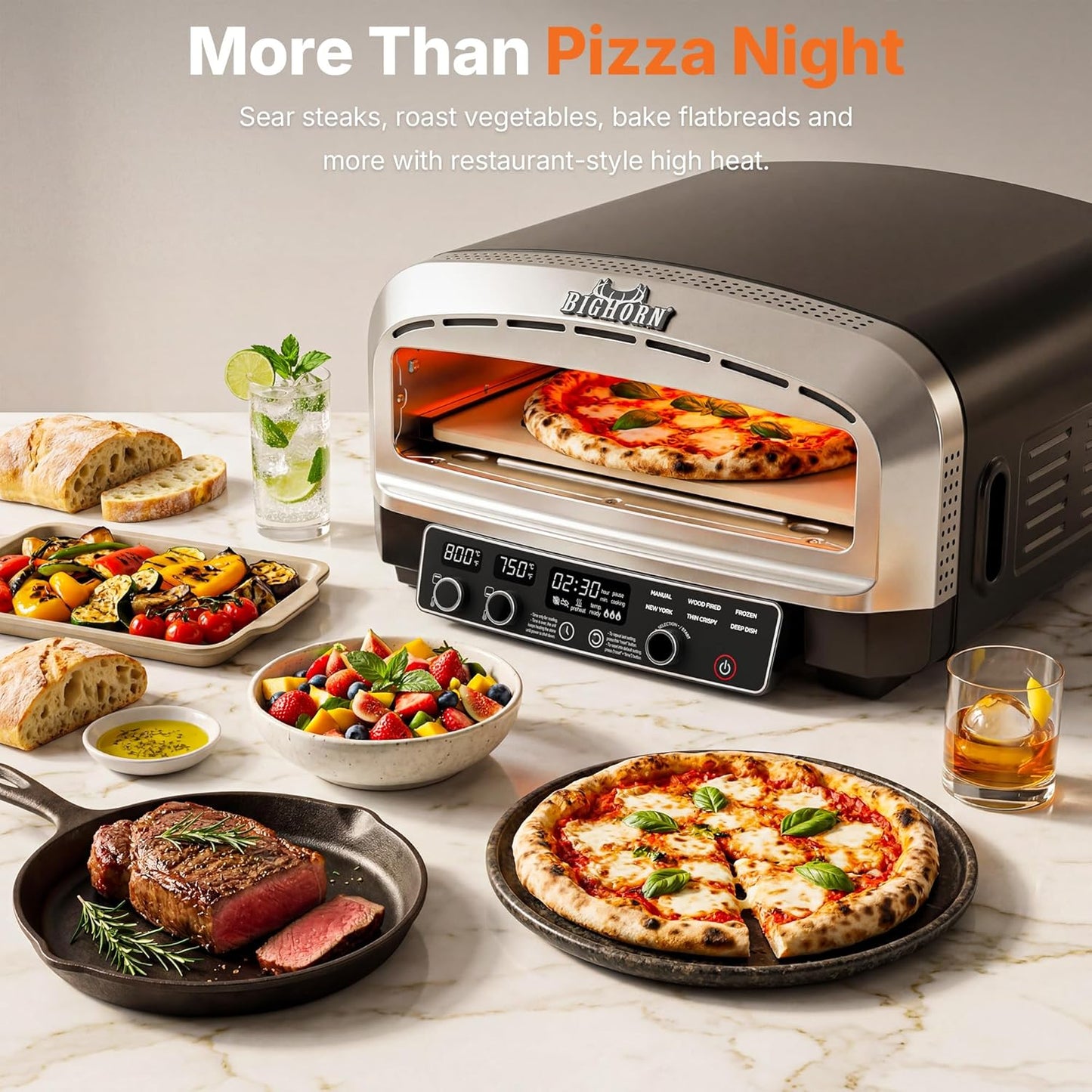 BIG HORN 14-Inch Indoor Electric Countertop Pizza Oven (850°F)