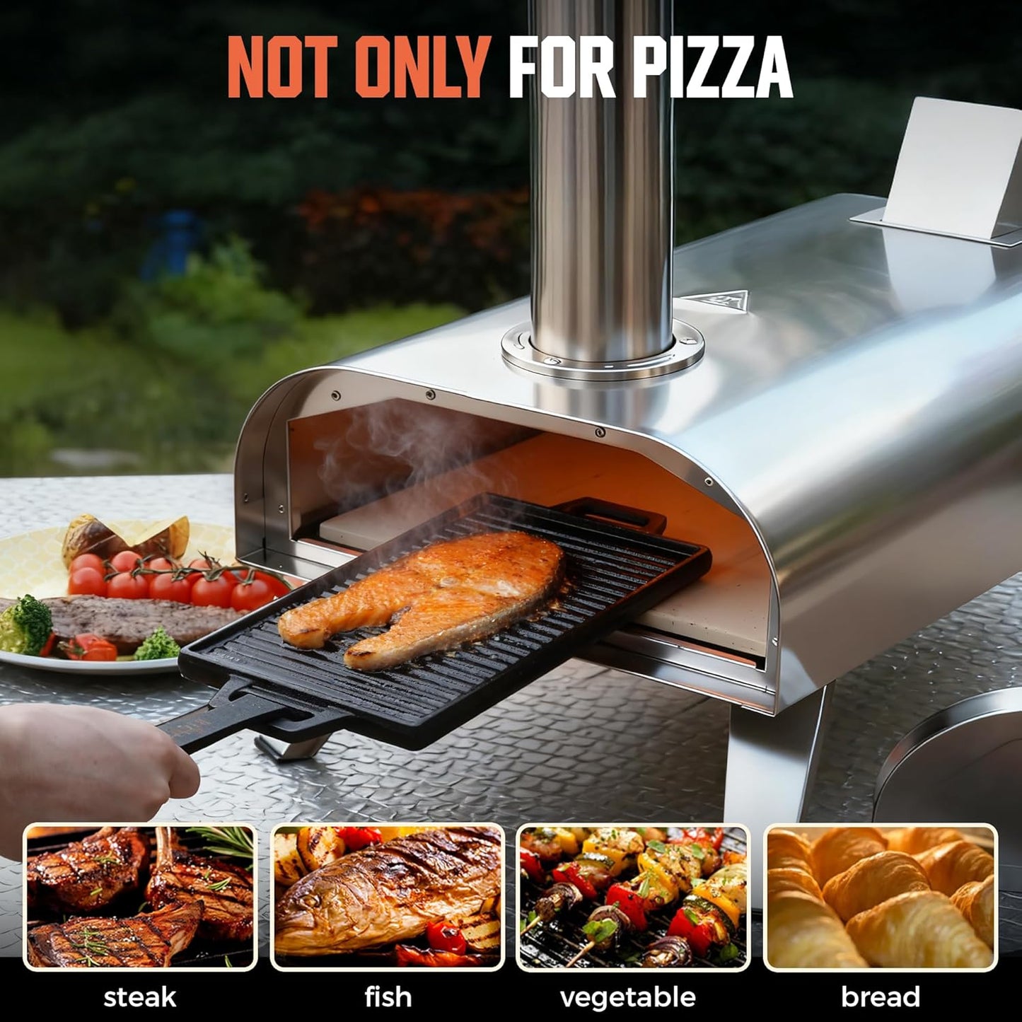 BIG HORN OUTDOORS 12" Dual Fuel Pizza Oven – Electric & Wood Pellet, 1000°F Indoor/Outdoor Pizza Maker with Pizza Stone