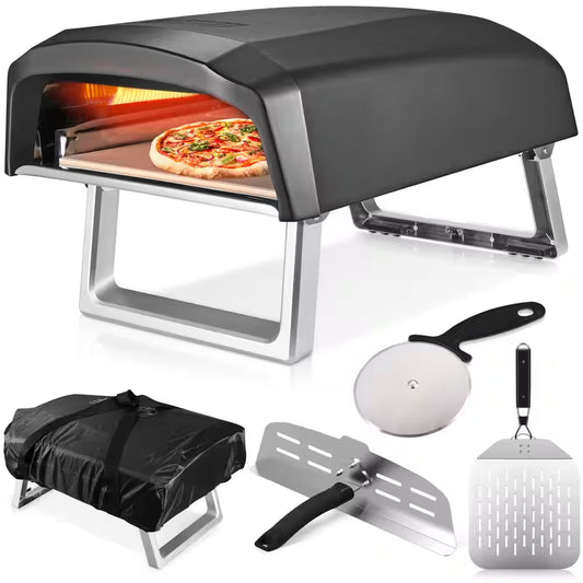 Commercial Chef Portable Propane Gas Outdoor Pizza Oven – L-Shaped Burner, Pizza Stone, Pizza Peel, Cutter & Carry Cover