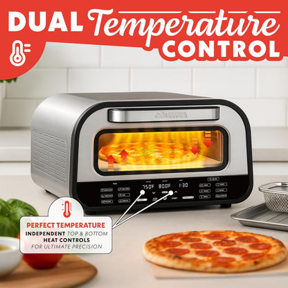 Gourmia 1800W Indoor Electric Pizza Oven Air Fryer Toaster – Stainless Steel Countertop Multi-Cooker with Pizza Stone, Digital Controls & 6 Cooking Presets