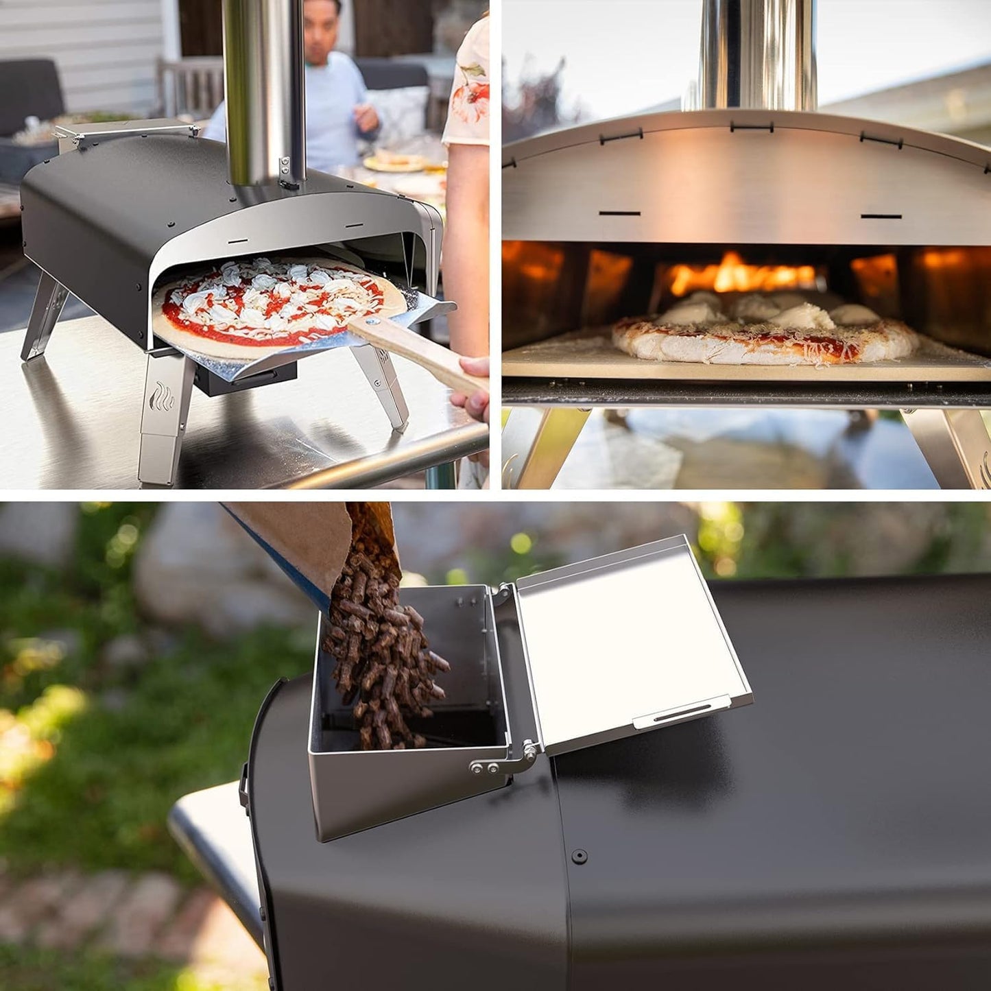 Mimiuo Wood Pellet Outdoor Pizza Oven with Rotating Stone