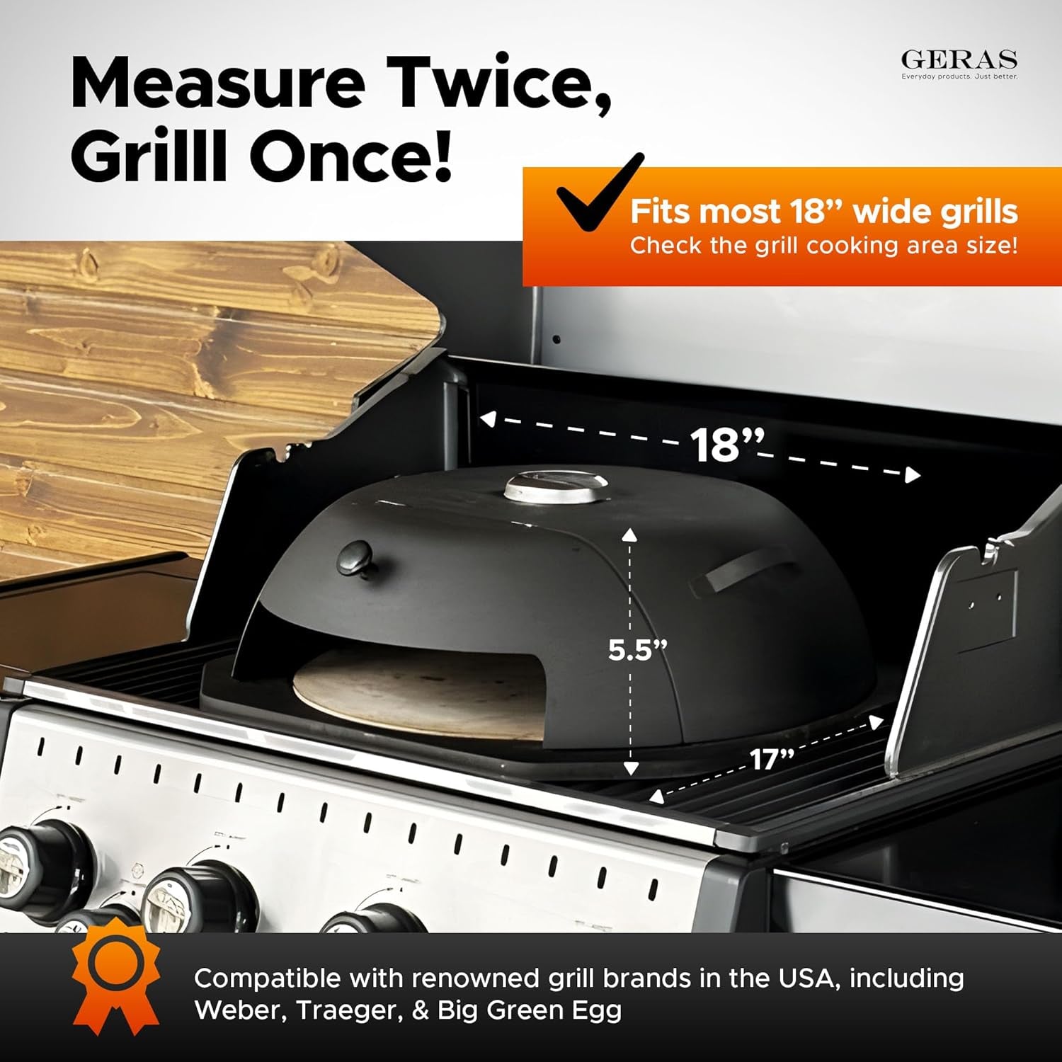 Geras HeatGuard Pro Grill Top Pizza Oven Kit with Pizza Stone & Peel