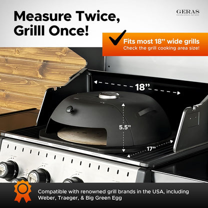 Geras HeatGuard Pro Grill Top Pizza Oven Kit with Pizza Stone & Peel