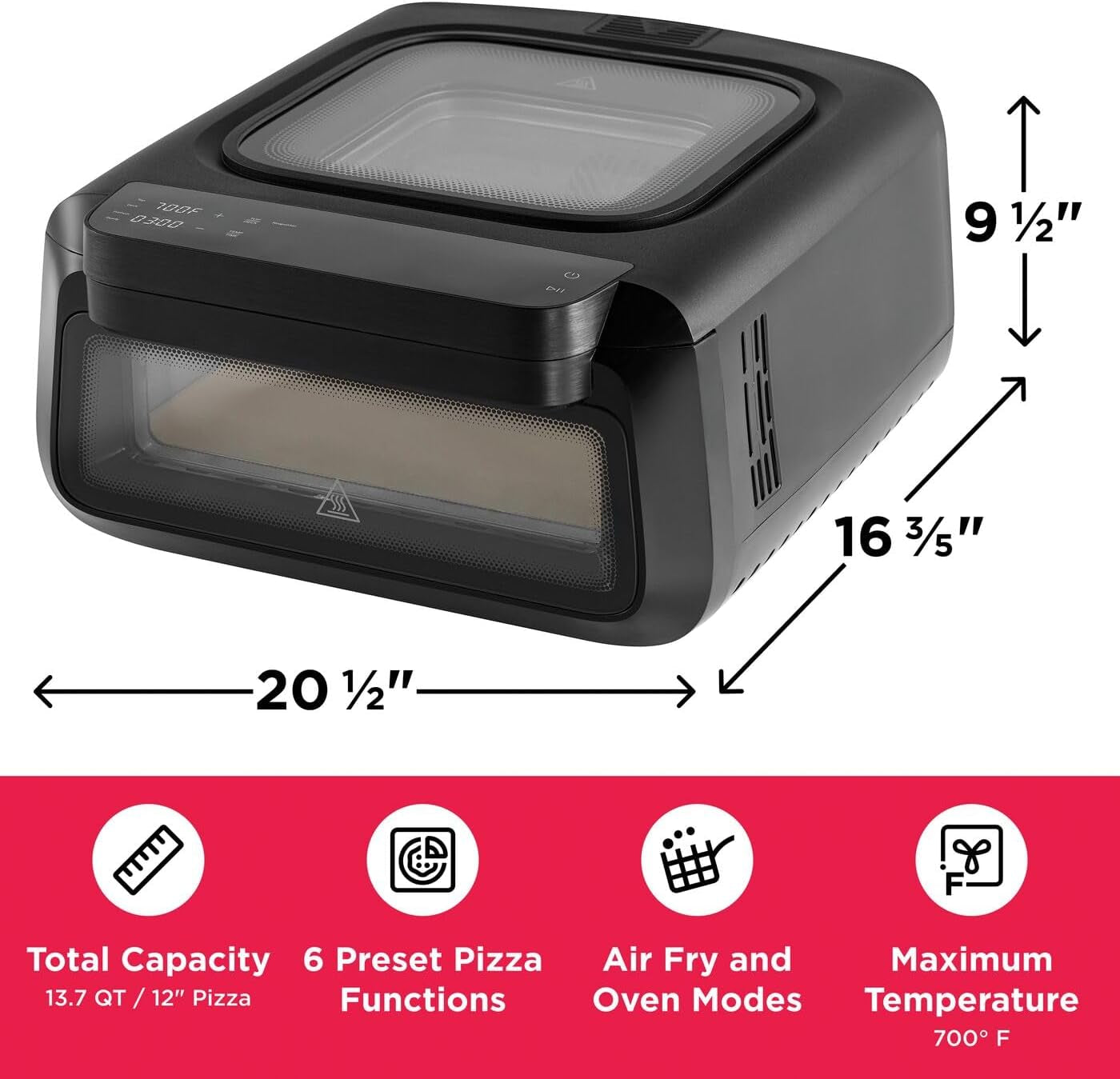Frigidaire 700°F Indoor Electric Pizza Oven – 12” Stone Bake, Air Fry & Bake, Portable Countertop with Peel & Cutter