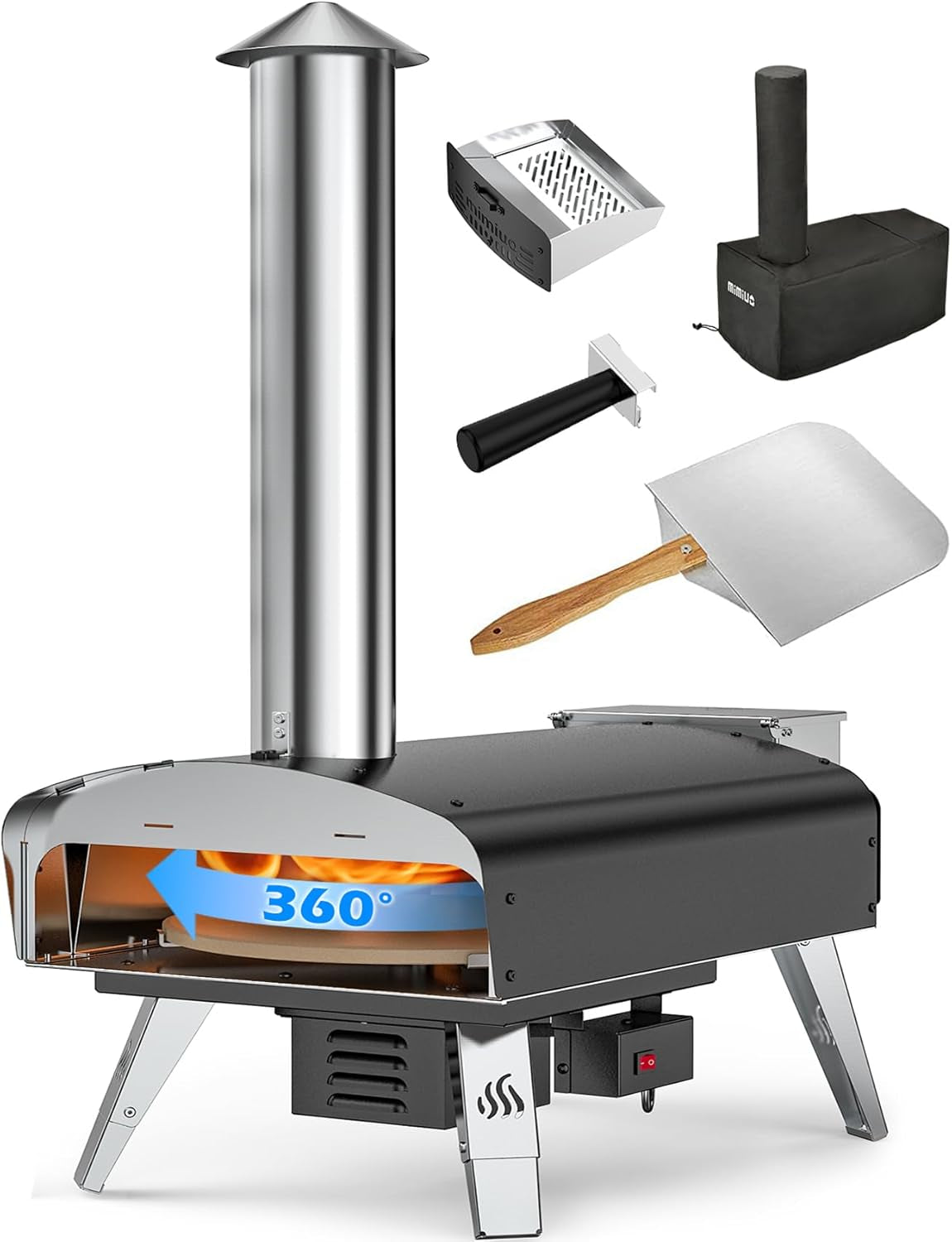 Mimiuo Wood Pellet Outdoor Pizza Oven with Rotating Stone