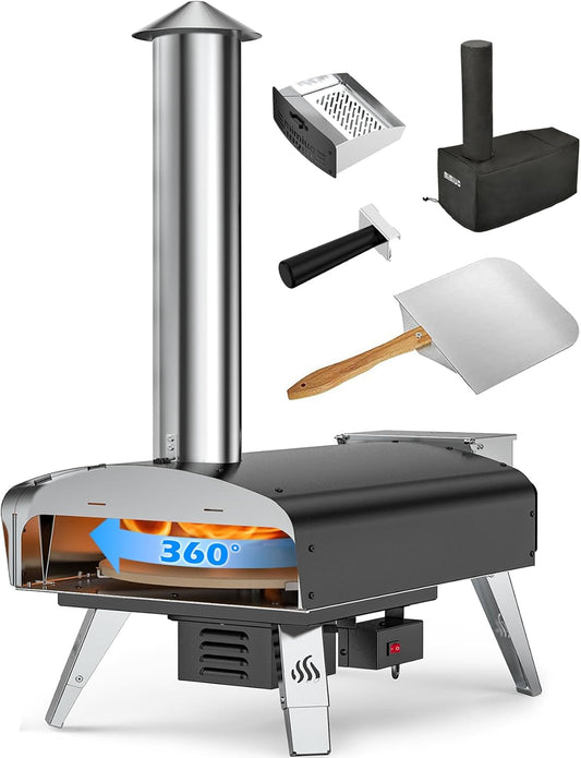 Mimiuo Wood Pellet Outdoor Pizza Oven with Rotating Stone