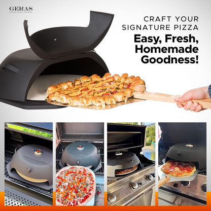 Geras HeatGuard Pro Grill Top Pizza Oven Kit with Pizza Stone & Peel